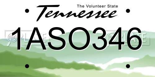 1ASO346 Tennessee License Plate