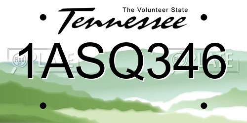 1ASQ346 Tennessee License Plate