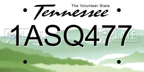 1ASQ477 Tennessee License Plate
