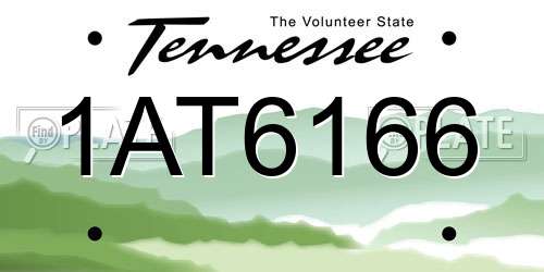1AT6166 Tennessee License Plate