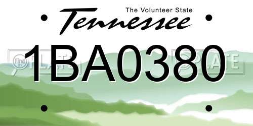 1BA0380 Tennessee License Plate