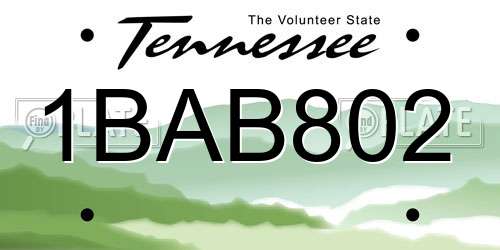 1BAB802 Tennessee License Plate