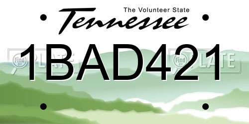 1BAD421 Tennessee License Plate