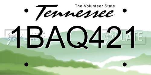 1BAQ421 Tennessee License Plate