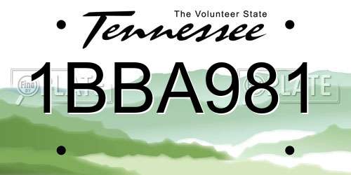1BBA981 Tennessee License Plate