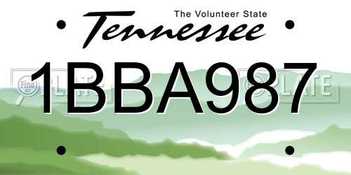 1BBA987 Tennessee License Plate