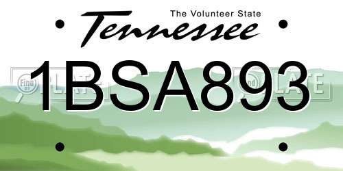1BSA893 Tennessee License Plate