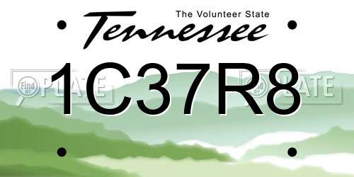 1C37R8 Tennessee License Plate