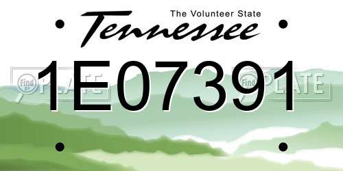 1E07391 Tennessee License Plate