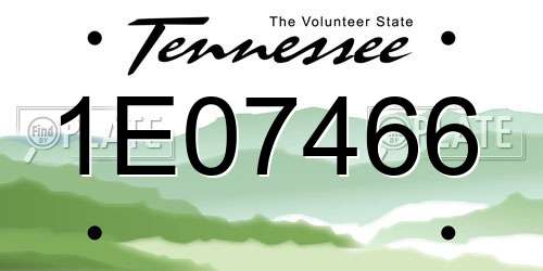 1E07466 Tennessee License Plate