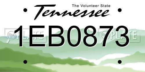1EB0873 Tennessee License Plate