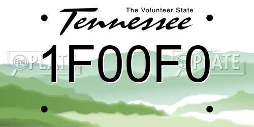 1F00F0 Tennessee License Plate