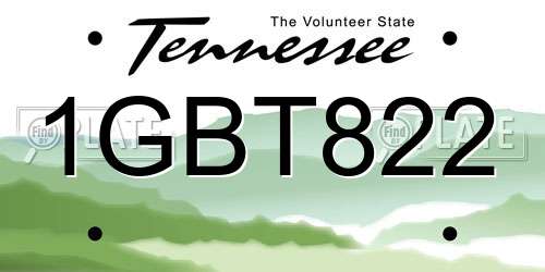1GBT822 Tennessee License Plate