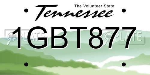 1GBT877 Tennessee License Plate