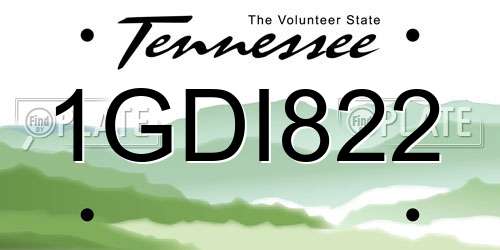 1GDI822 Tennessee License Plate
