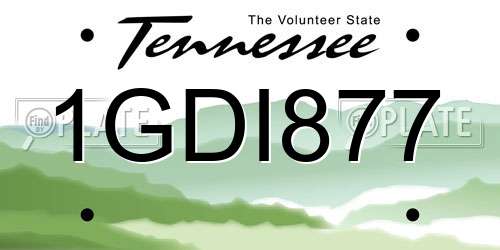 1GDI877 Tennessee License Plate