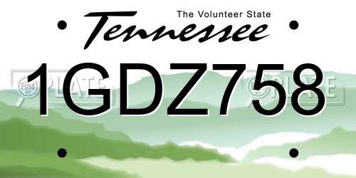 1GDZ758 Tennessee License Plate