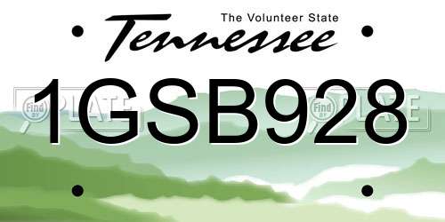 1GSB928 Tennessee License Plate