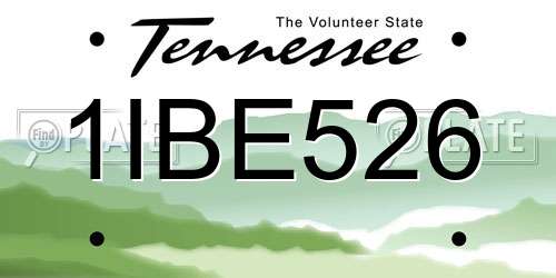 1IBE526 Tennessee License Plate