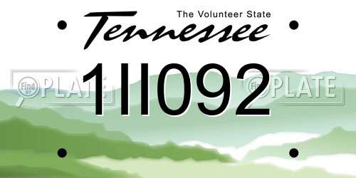 1II092 Tennessee License Plate