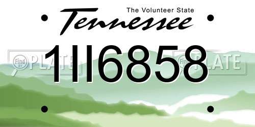1II6858 Tennessee License Plate