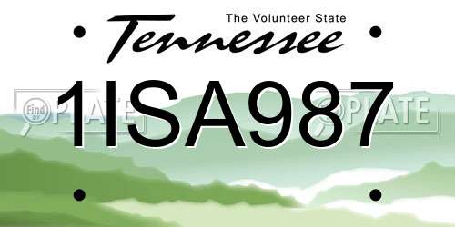 1ISA987 Tennessee License Plate