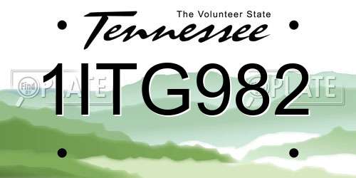 1ITG982 Tennessee License Plate