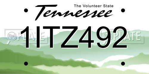 1ITZ492 Tennessee License Plate