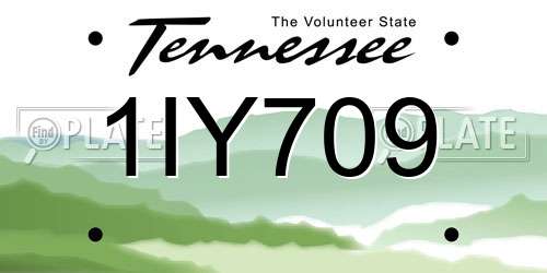 1IY709 Tennessee License Plate