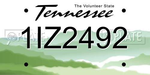 1IZ2492 Tennessee License Plate