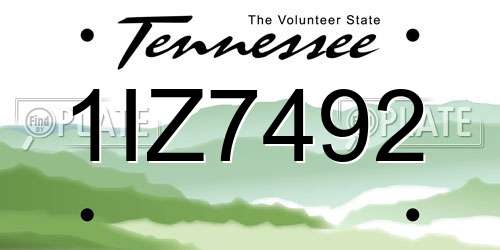 1IZ7492 Tennessee License Plate