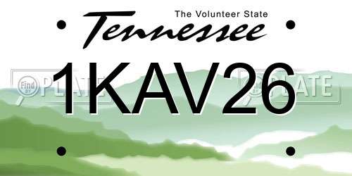 1KAV26 Tennessee License Plate