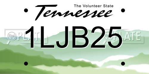 1LJB25 Tennessee License Plate