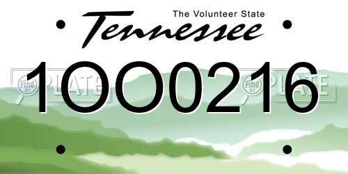 1OO0216 Tennessee License Plate