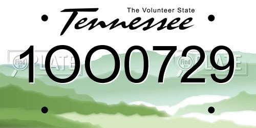 1OO0729 Tennessee License Plate