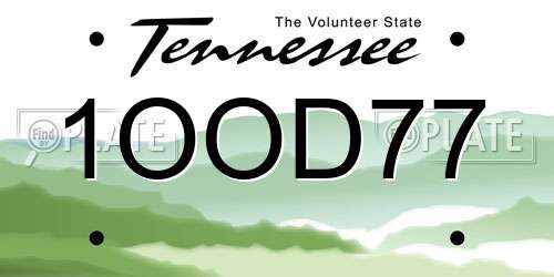 1OOD77 Tennessee License Plate