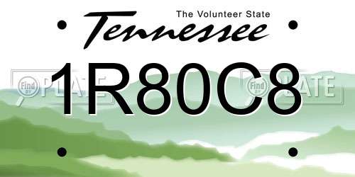 1R80C8 Tennessee License Plate