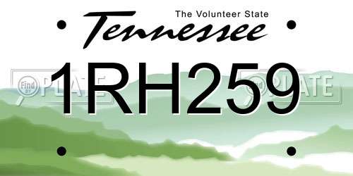 1RH259 Tennessee License Plate