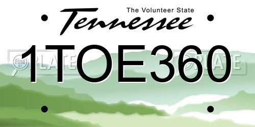 1TOE360 Tennessee License Plate