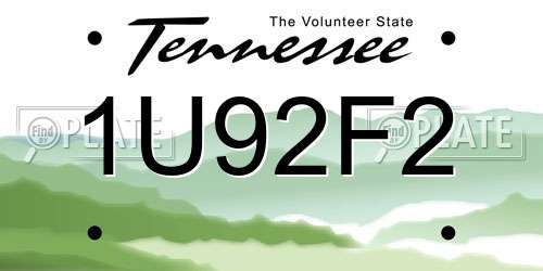 1U92F2 Tennessee License Plate