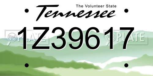 1Z39617 Tennessee License Plate
