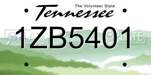1ZB5401 Tennessee License Plate