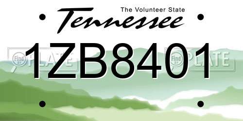 1ZB8401 Tennessee License Plate