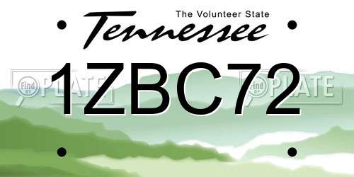 1ZBC72 Tennessee License Plate