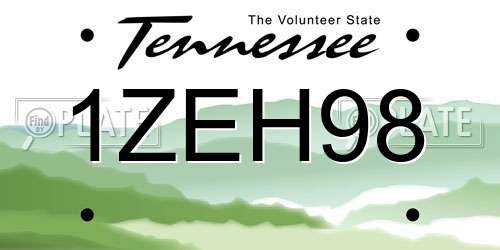 1ZEH98 Tennessee License Plate