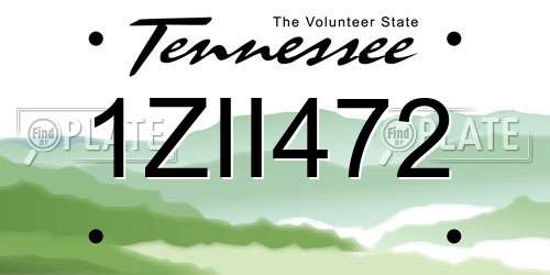 1ZII472 Tennessee License Plate