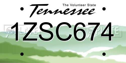 1ZSC674 Tennessee License Plate