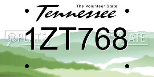 1ZT768 Tennessee License Plate