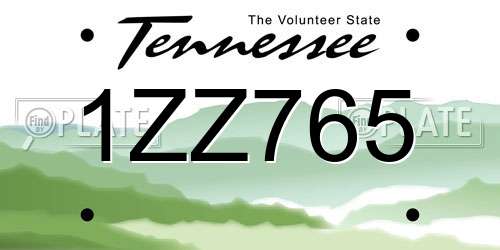 1ZZ765 Tennessee License Plate
