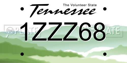 1ZZZ68 Tennessee License Plate